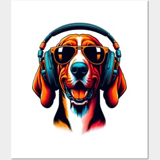 Smiling Redbone Coonhound DJ in Japanese Art Fusion Posters and Art